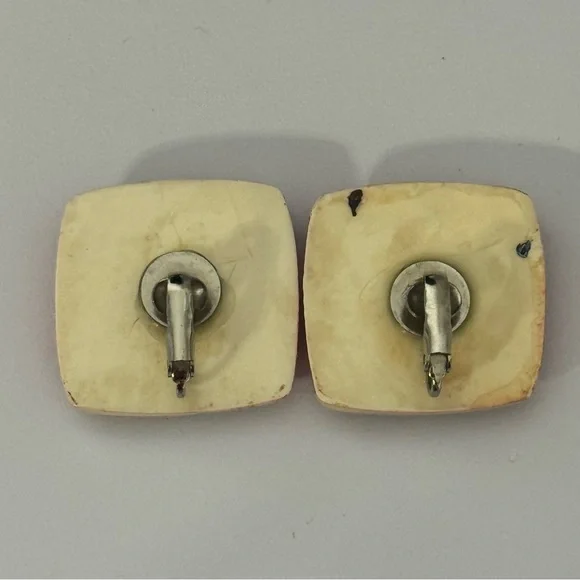 Miriam Haskell Red and Black Square Earrings - Picture 3 of 3